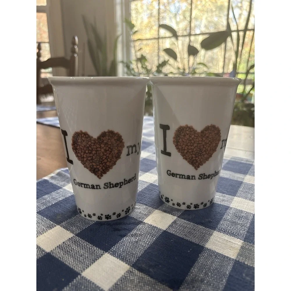 German Shepherd Dog Lover Ceramic 12 Oz Cups Set-  I Love My GSD Paw Print